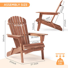 Load image into Gallery viewer, SoliWood Outdoor Wooden Folding Adirondack Chair Set of 2 with Pre-Assembled BackRest, Wood Patio Chair for Garden Backyard Porch Pool Deck Firepit